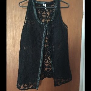 Boutique lace top with leather detail